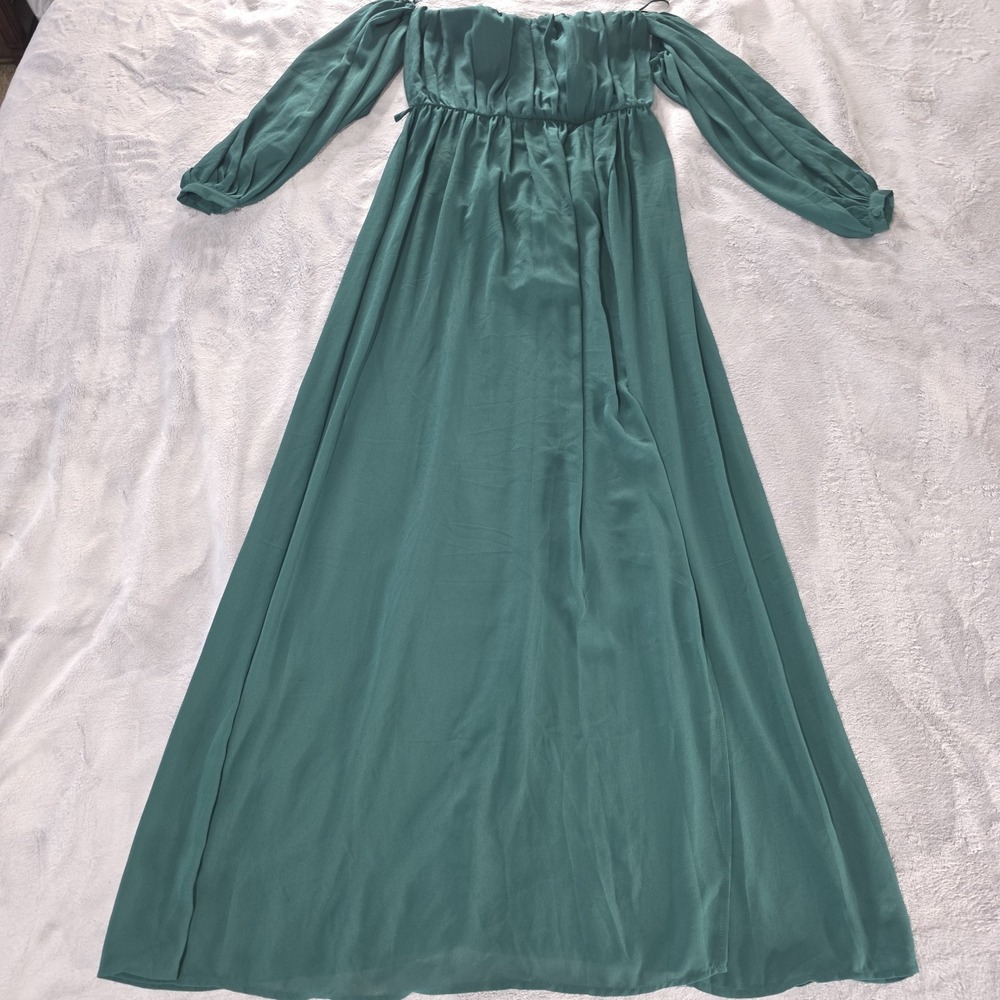 NWT Miss Avenue Green maxi Dress Size Small Sheer Long Slit Leotard Underneath